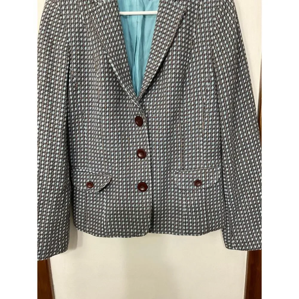 Liz Claiborne Wool/Angora Womens Blazer Size 12 Large Wood Buttons Office Siren - Picture 5 of 7